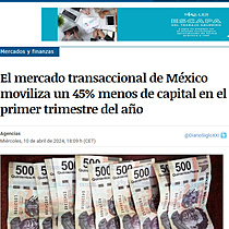 El mercado transaccional de Mxico moviliza un 45% menos de capital en el primer trimestre del ao